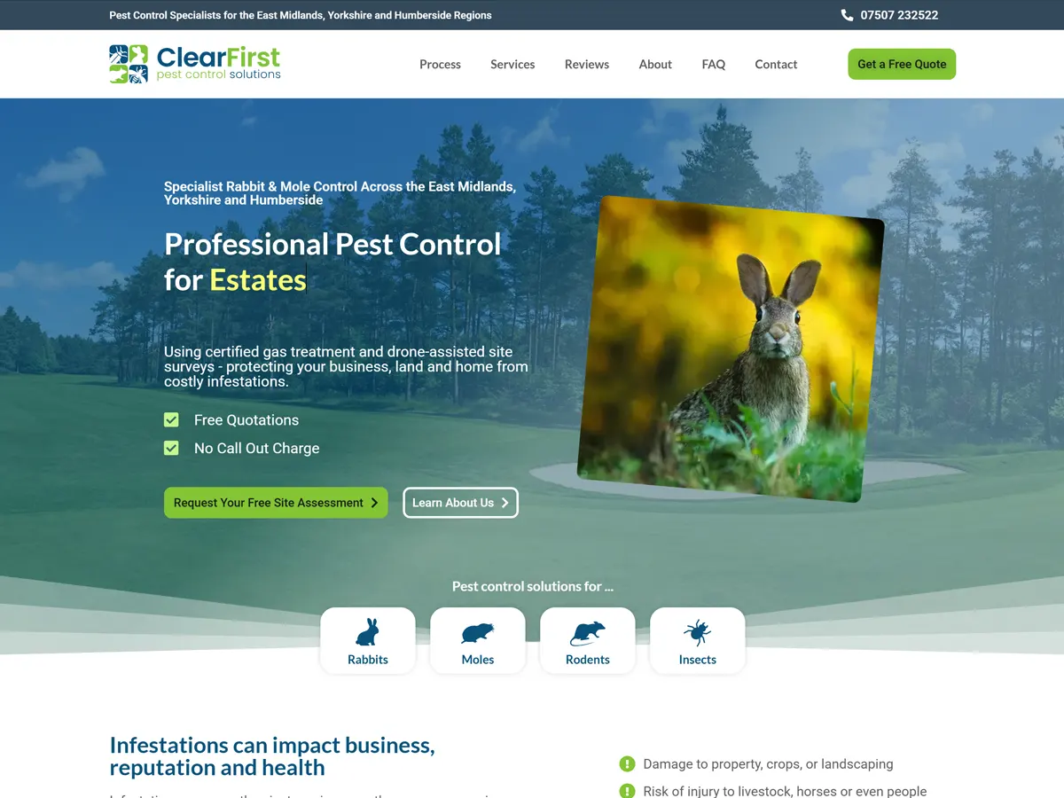 ClearFirst Pest Control Solutions website built by Bang! Graphics