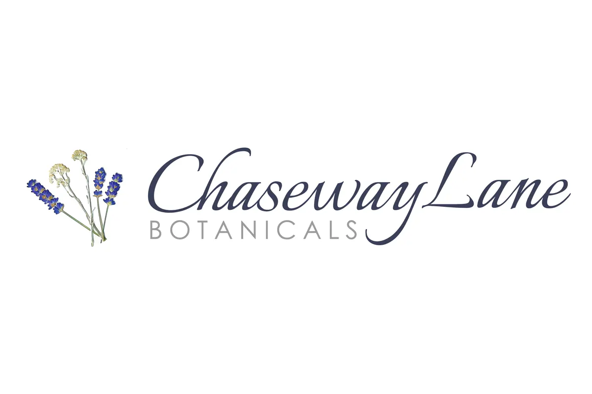 The Chaseway Lane Botanicals logo - flowers designed by Elli, the owner's daughter, redrawn as a vector and set by Bang! Graphics