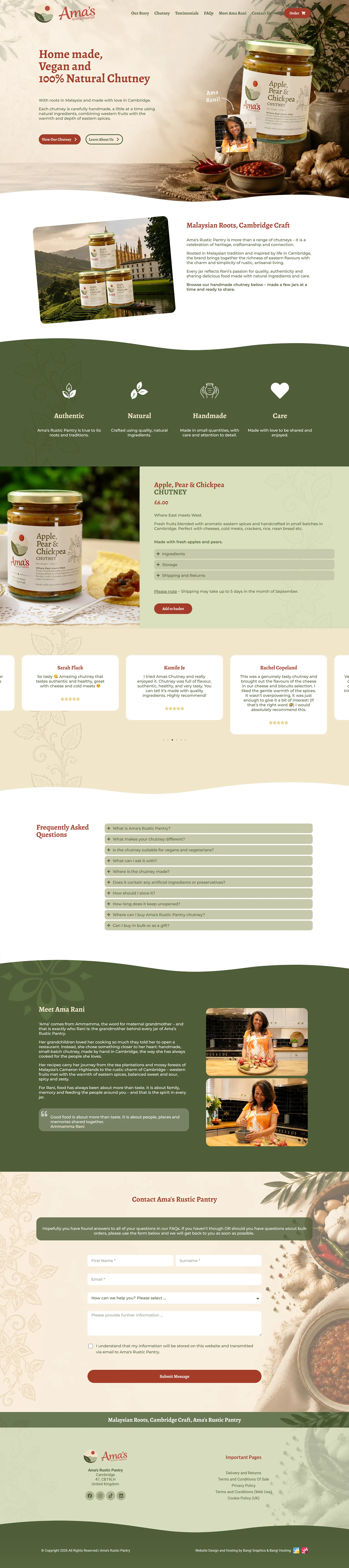 The Ama's Rustic Pantry homepage, full length