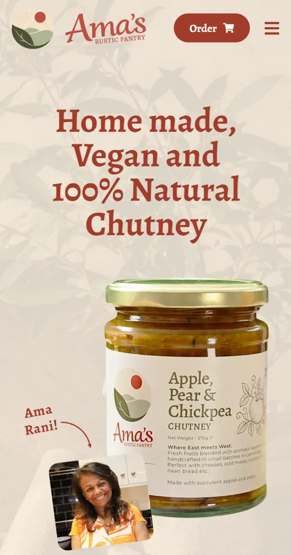 The Ama's Rustic Pantry homepage on a phone
