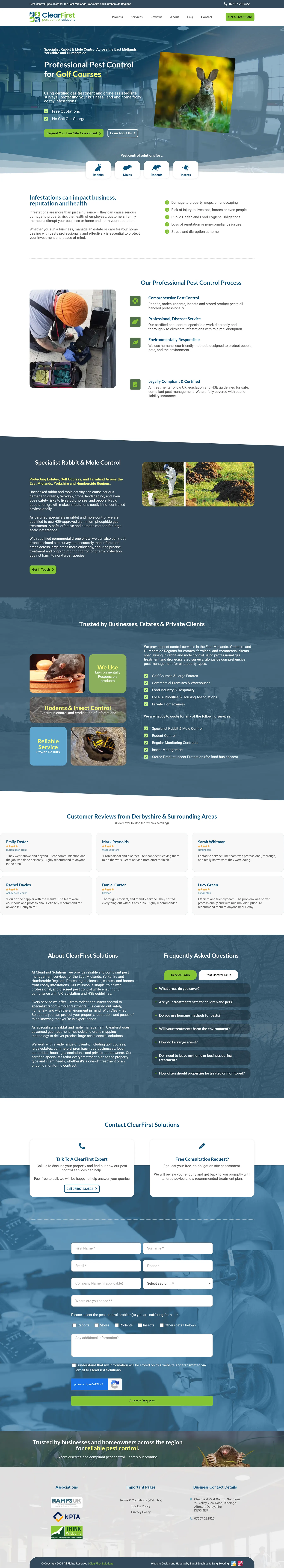 The ClearFirst Pest Control website, full length
