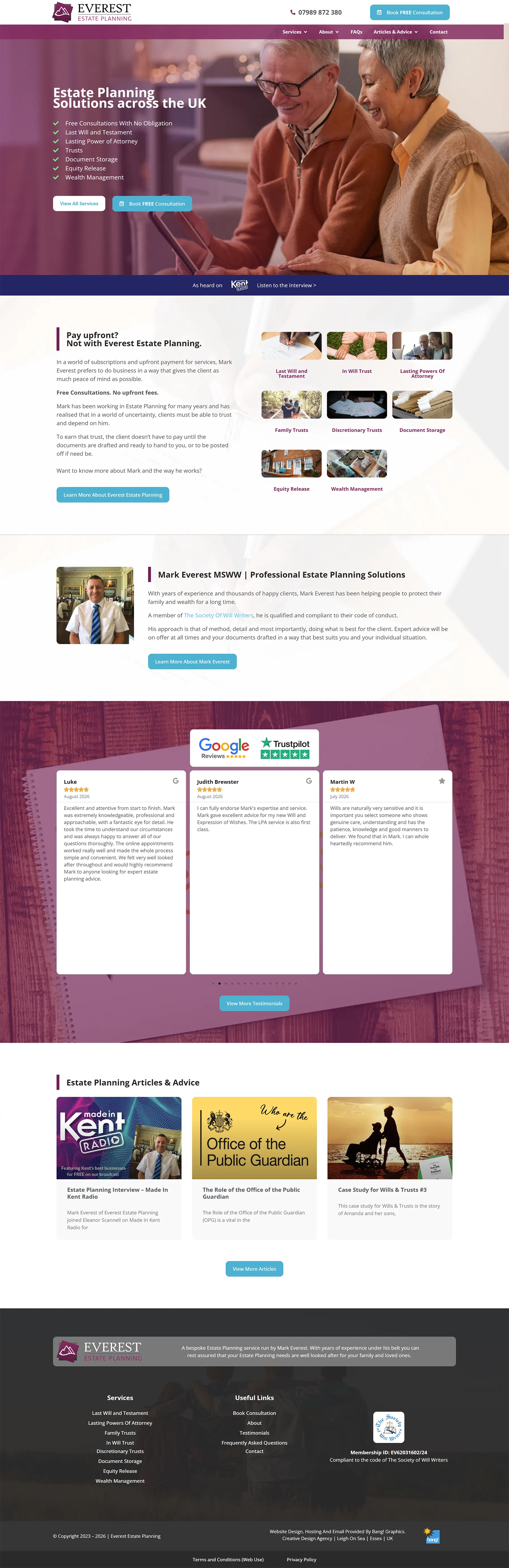The Everest Estate Planning homepage, full length