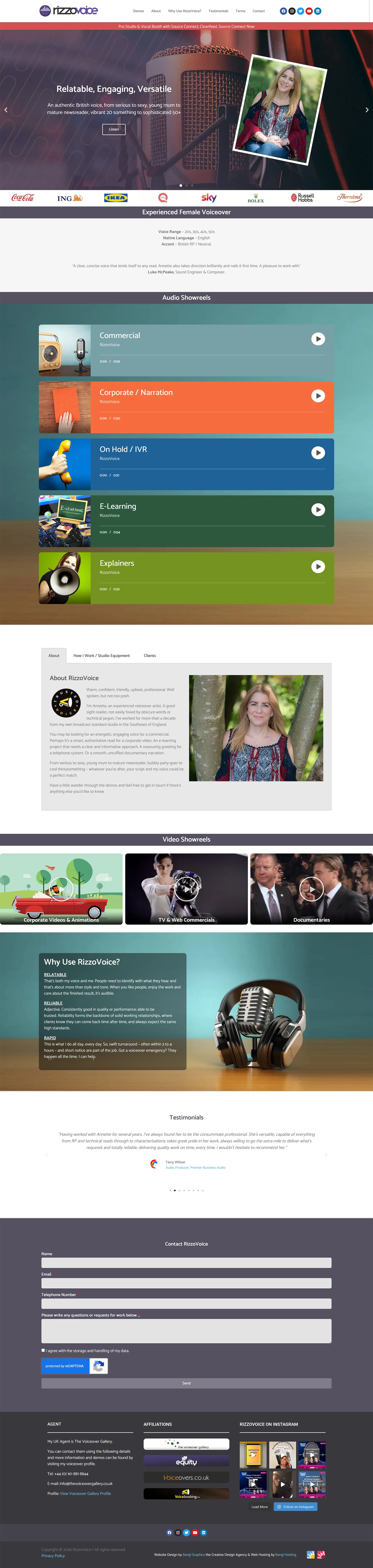 The RizzoVoice homepage, full length