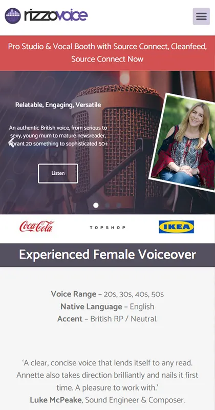 The RizzoVoice homepage on a phone