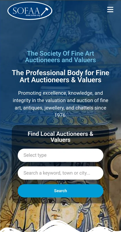The SOFAA homepage on a phone