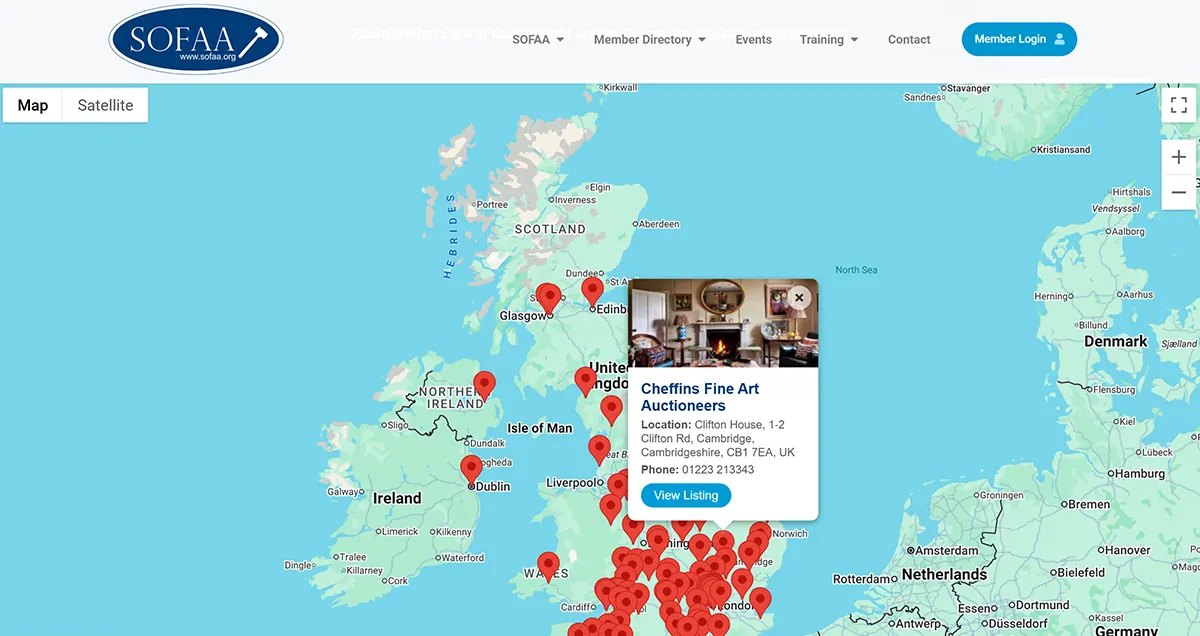 The map, for finding an auctioneer wherever you happen to be