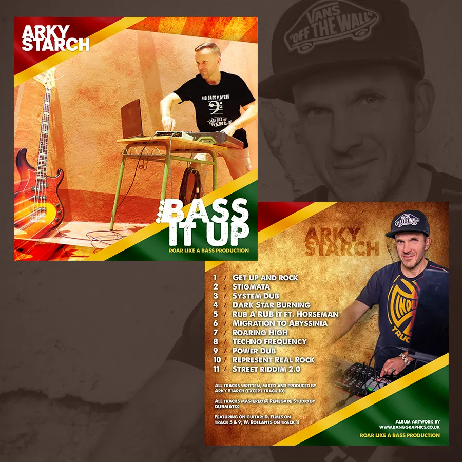 Album artwork for Arky Starch, "Bass It Up" - sleeve and track listing