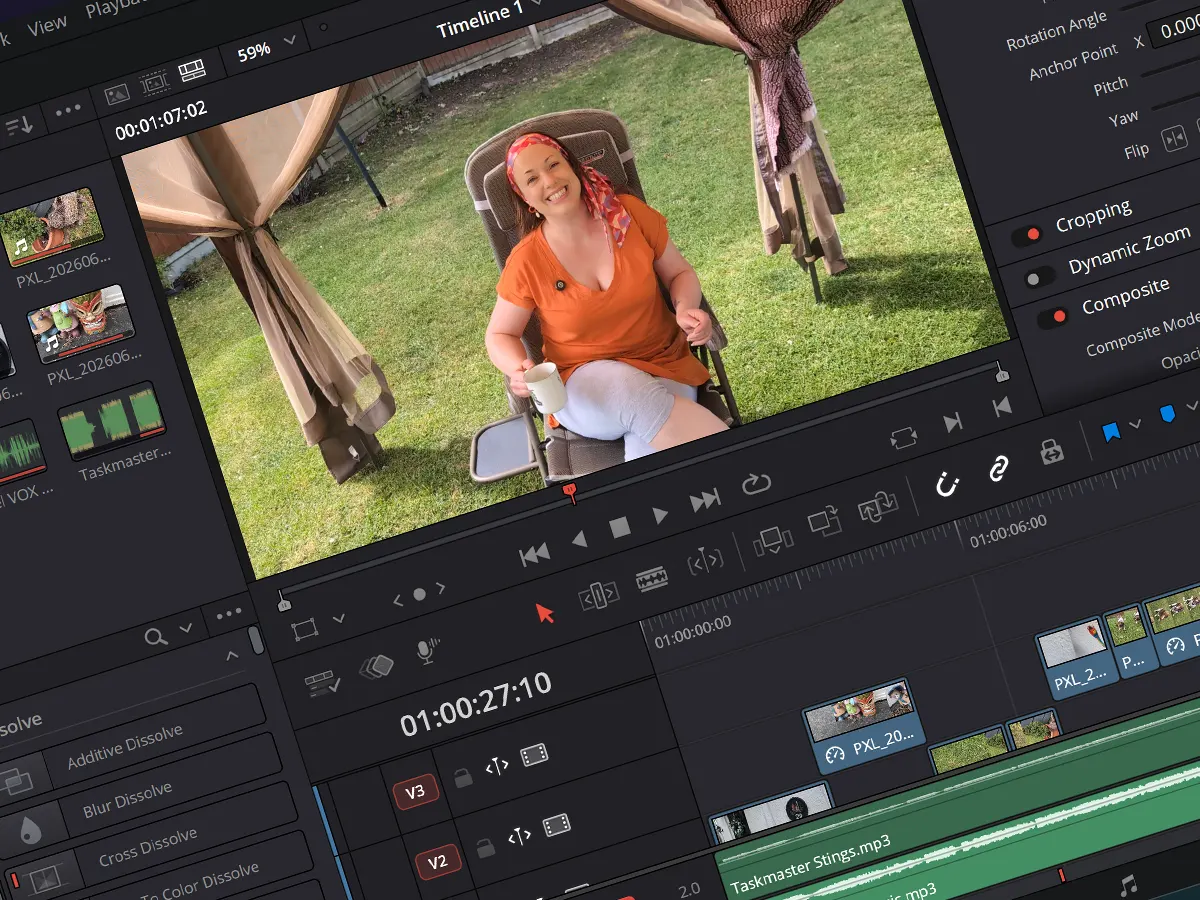 A video edit in progress on the timeline in the Bang! Graphics edit suite