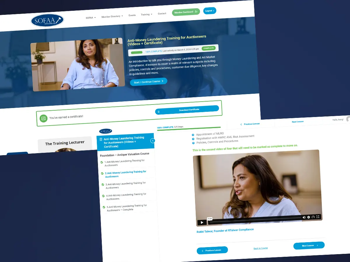 SOFAA members e-learning course area built by Bang! Graphics